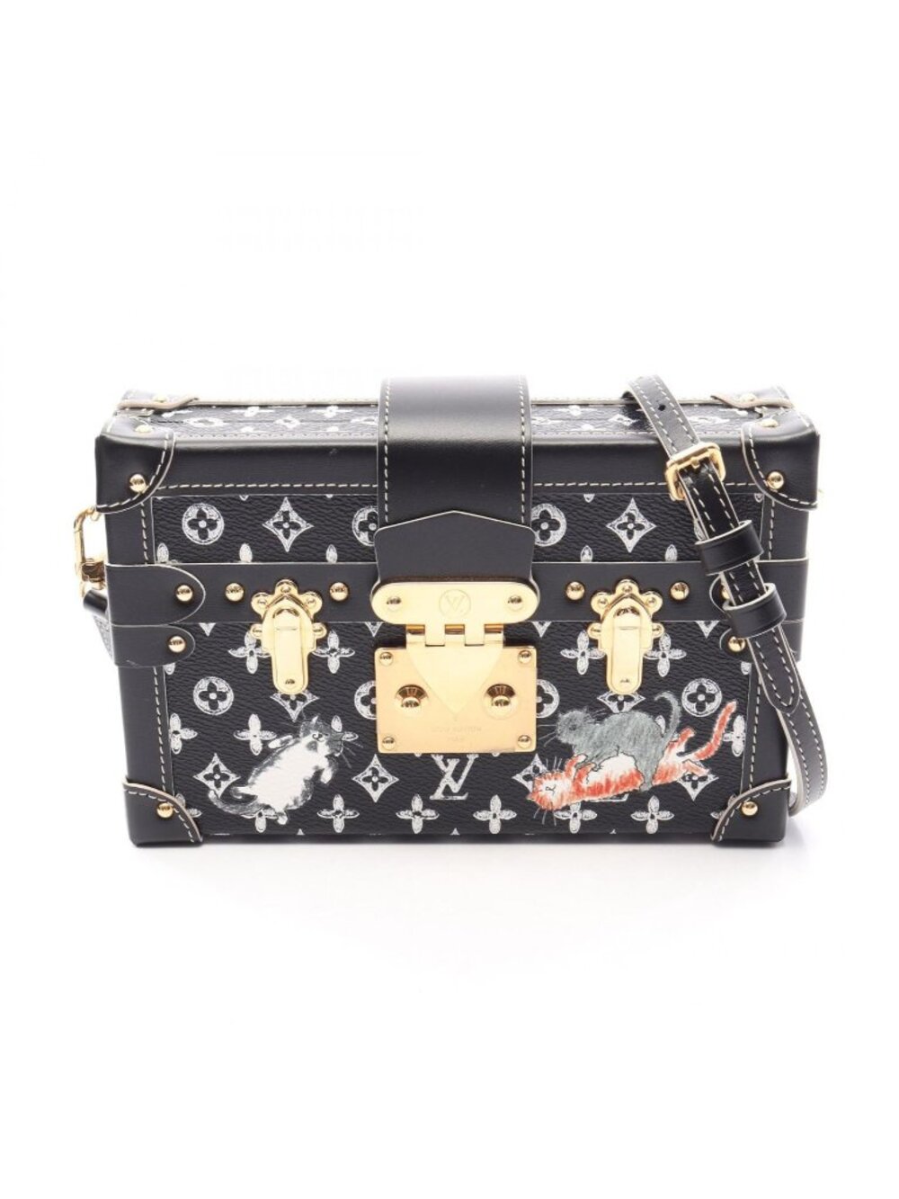 Louis Vuitton Shoulder Bag Petite Malle Cat Glam Noir Leather